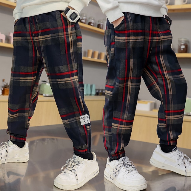 

Kids Boys Pants Red Navy Blue Print Fall Spring Basic Casual 3-12 Years