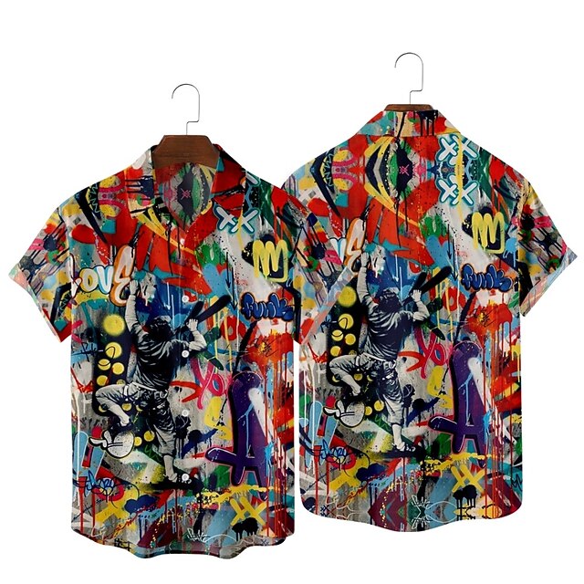 

Men's Shirt 3D Print Graffiti Letter Classic Collar Party Daily Print Short Sleeve Tops Streetwear Hawaiian A