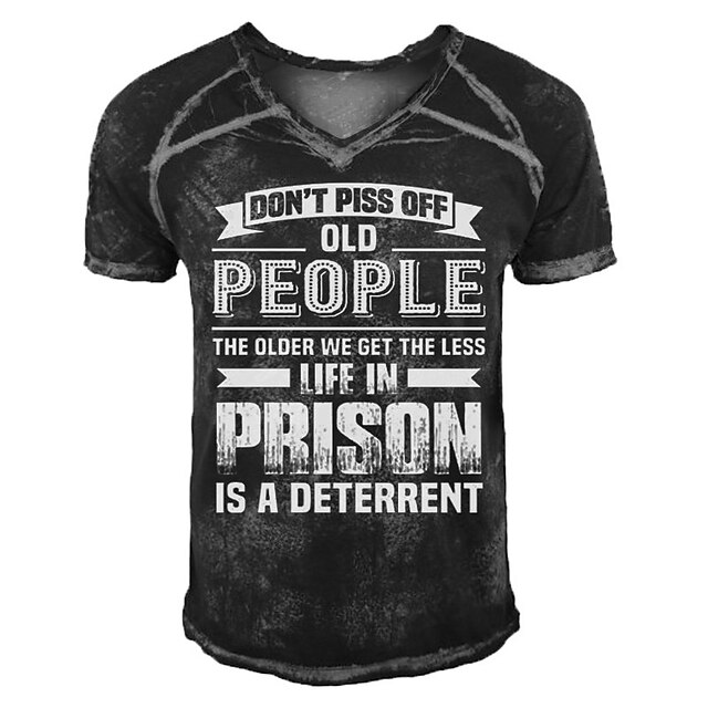 

Men's T shirt 3D Print Graphic Letter V Neck Casual Daily Print Short Sleeve Tops Fashion Classic Comfortable Big and Tall Black