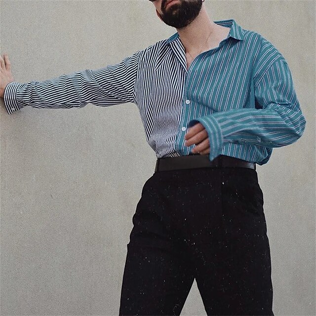 

Men's Shirt Striped Turndown Street Casual Button-Down Print Long Sleeve Tops Casual Fashion Breathable Comfortable Blue