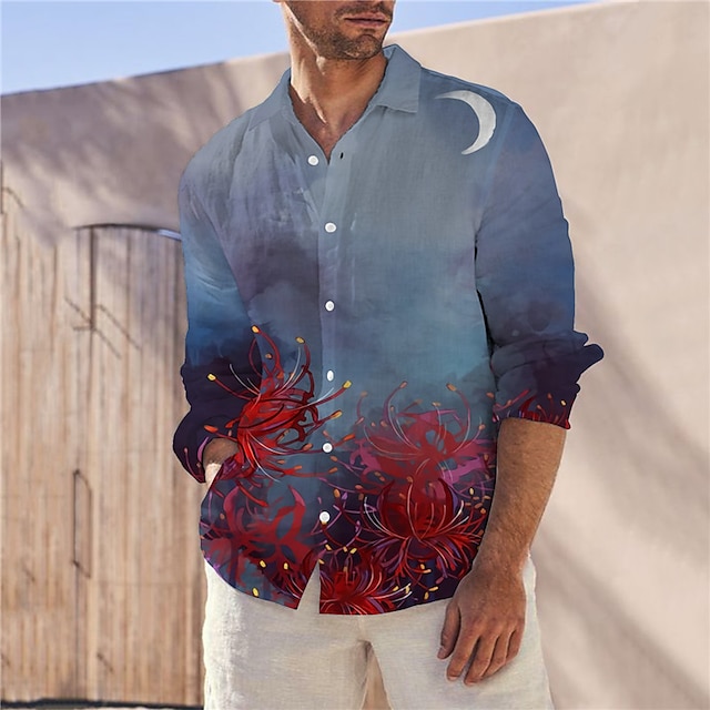 

Men's Shirt 3D Print Floral V Neck Casual Daily 3D Print Long Sleeve Tops Casual Fashion Designer Comfortable Blue