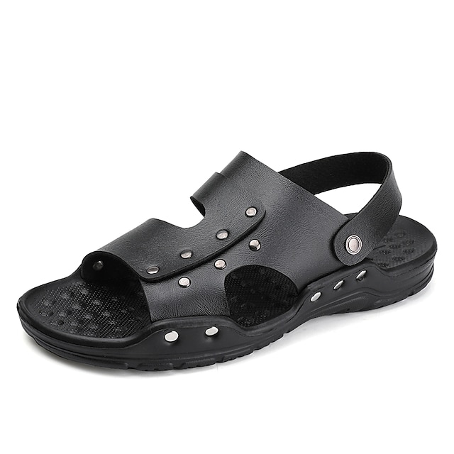

Men's Sandals Slides Flip-flops Beach Daily Faux Leather Black Summer