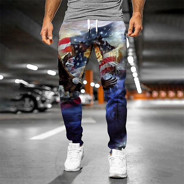 

Men's Designer Casual / Sporty Jogger Sweatpants Trousers 3D Print Elastic Drawstring Design Pants Daily Leisure Sports Micro-elastic Graphic American Flag Breathable Soft Mid Waist Blue S M L XL XXL