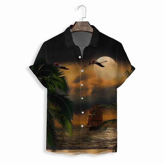 

Men's Shirt 3D Print Graphic Turndown Casual Daily 3D Print Short Sleeve Tops Casual Fashion Classic Black