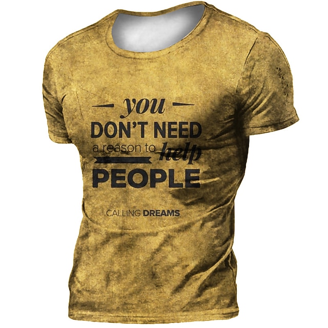 

Men's Unisex T shirt 3D Print Graphic Prints Letter Crew Neck Street Daily Print Short Sleeve Tops Casual Retro Designer Big and Tall Khaki Brown Yellow