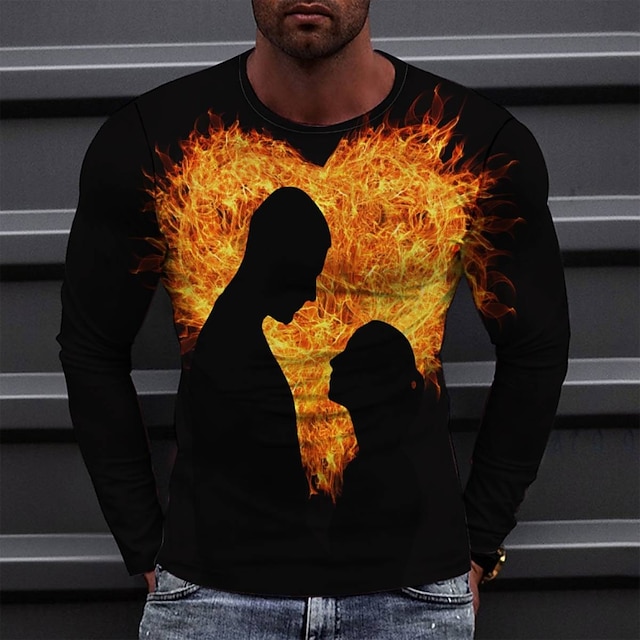 

Men's Tee T shirt 3D Print Graphic Round Neck Casual Daily Print Long Sleeve Tops Fashion Designer Comfortable Big and Tall Black