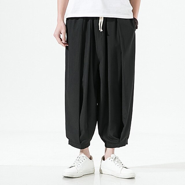 

Men's Chinese Style Streetwear Culottes Wide Leg Bloomers Pocket Elastic Waist Pants Casual Daily Solid Color Comfort Breathable Mid Waist Green Black Gray Navy Blue M L XL XXL 3XL