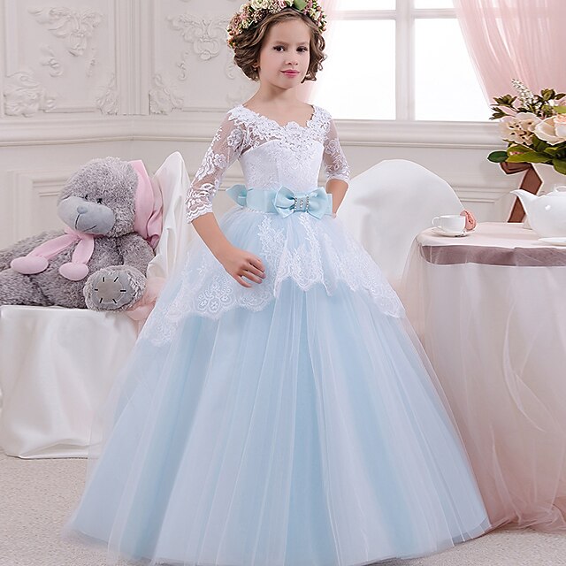 

Kids Little Girls' Dress Graphic A Line Dress Wedding Special Occasion Ruched Mesh Lace Blue Asymmetrical Half Sleeve Princess Sweet Dresses Summer Regular Fit 4-12 Years