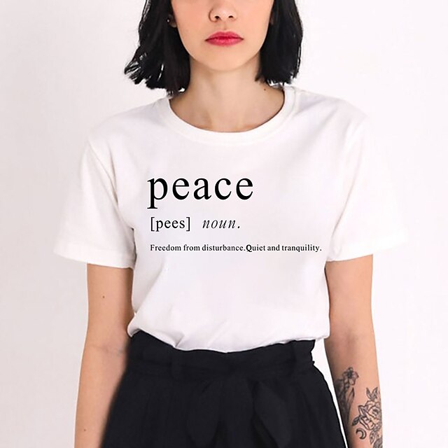 

Women's T shirt Graphic Letter Print Round Neck Basic Tops White Black Pink