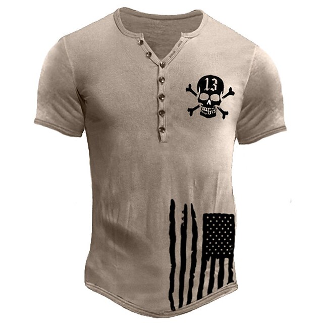 

Men's Henley Shirt Tee T shirt 3D Print Graphic Skull Plus Size Henley Casual Daily Button-Down Print Short Sleeve Tops Casual Retro Designer Military Khaki