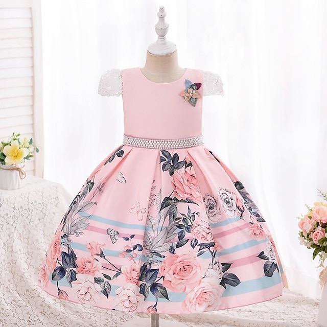 

Kids Little Girls' Dress Flower Skater Dress Party Daily White Purple Pink Knee-length Short Sleeve Princess Sweet Dresses Children's Day Spring Summer Slim 2-8 Years