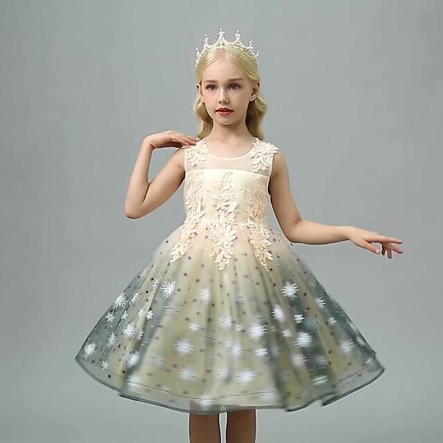 

Kids Little Girls' Dress Floral Snowflake Flower A Line Dress Christening dress Mesh Print Purple Pink Beige Midi Sleeveless Princess Sweet Dresses Summer Regular Fit 3-10 Years