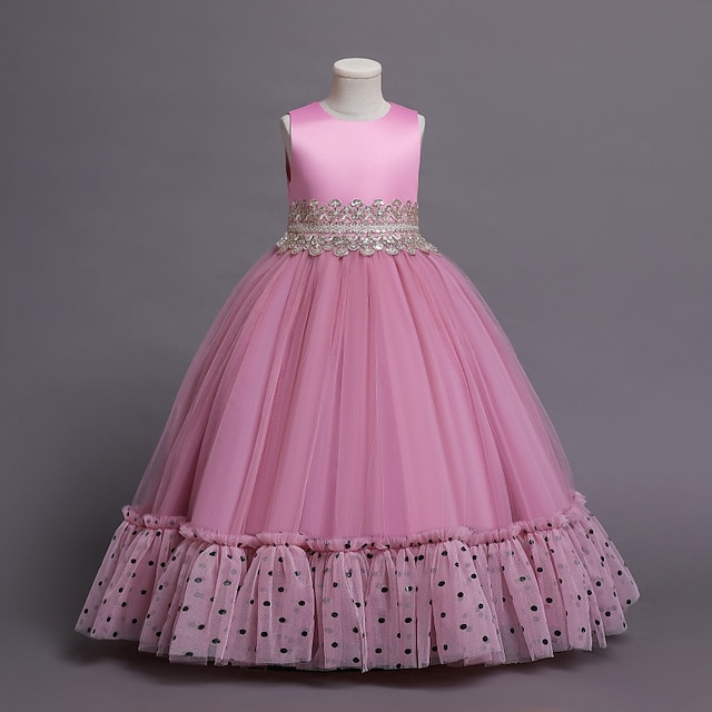 

Kids Little Girls' Dress Polka Dot Tulle Dress Party Birthday Mesh Patchwork Dusty Rose Gold Maxi Sleeveless Princess Beautiful Dresses Children's Day Spring Summer Slim 4-13 Years