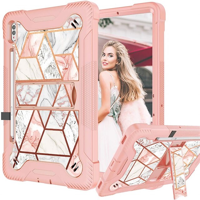 

Case for Samsung Galaxy Tab S7 11 Inch Tablet 2020 Rose Gold Marble Kickstand Heavy Duty Rugged Shockproof High Impact S Pen Holder Protective Cases for Samsung Galaxy Tab S7 SM-T870/SM-T875