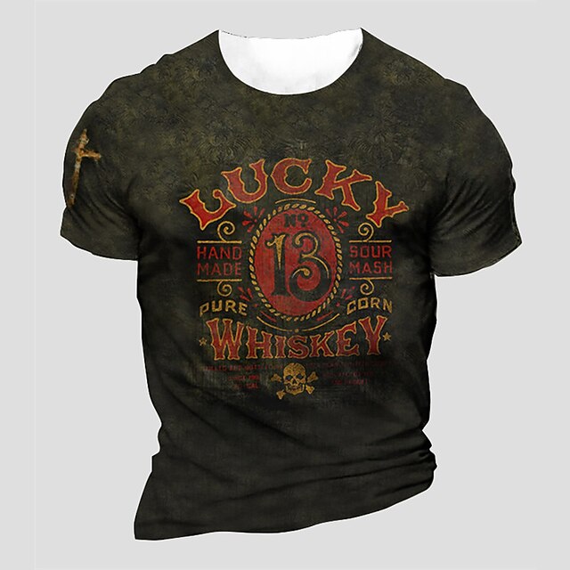 

Men's Unisex T shirt 3D Print Graphic Prints Letter Crew Neck Street Daily Print Short Sleeve Tops Casual Retro Designer Big and Tall Green Gray Brown