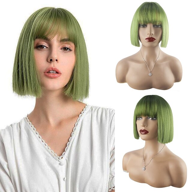 Beauty & Hair Wigs & Hair Pieces | Gray Wigs Short Bob Gray Wigs with Bangs 10 inch Straight Synthetic Brazlian Straight Hair He