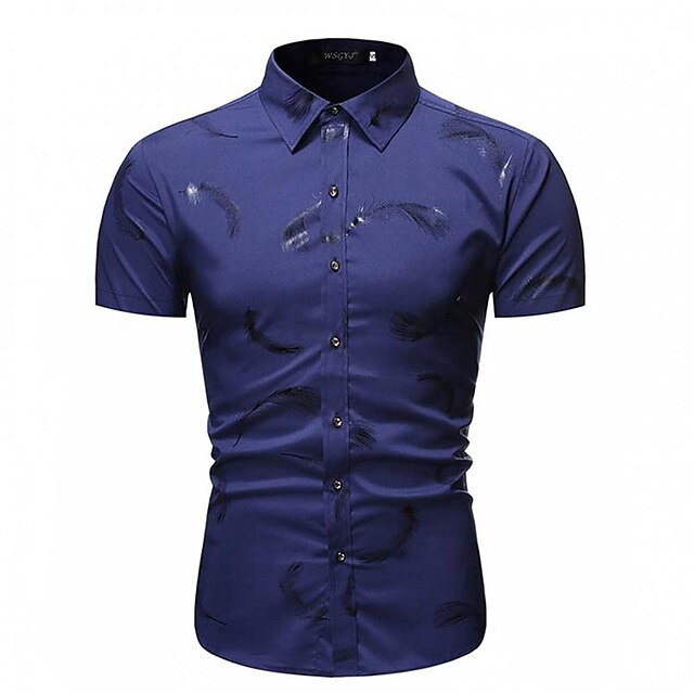 Mens Clothing Mens Shirts | Mens Dress Shirt Print Feather Turndown Street Daily Button-Down Print Short Sleeve Tops Business Cl