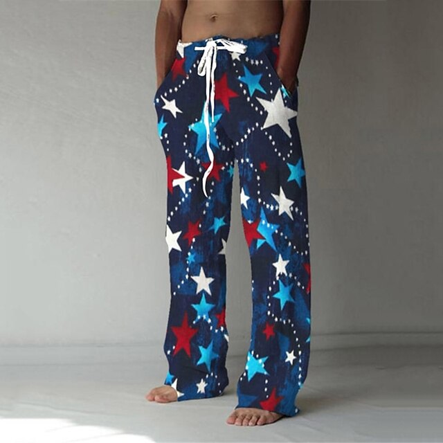 

Men's Fashion Streetwear Straight Baggy Beach Pants 3D Print Elastic Drawstring Design Front Pocket Pants Casual Daily Graphic Prints Star Comfort Soft Mid Waist Blue S M L XL XXL