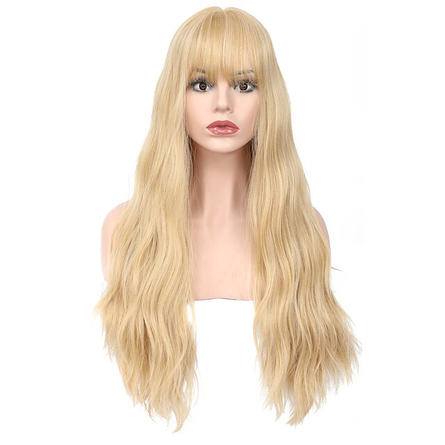 Beauty & Hair Wigs & Hair Pieces | Blonde Wigs with Bangs Synthetic Wigs with Bangs Wavy Wig Strawberry Blonde Color Natural Wav