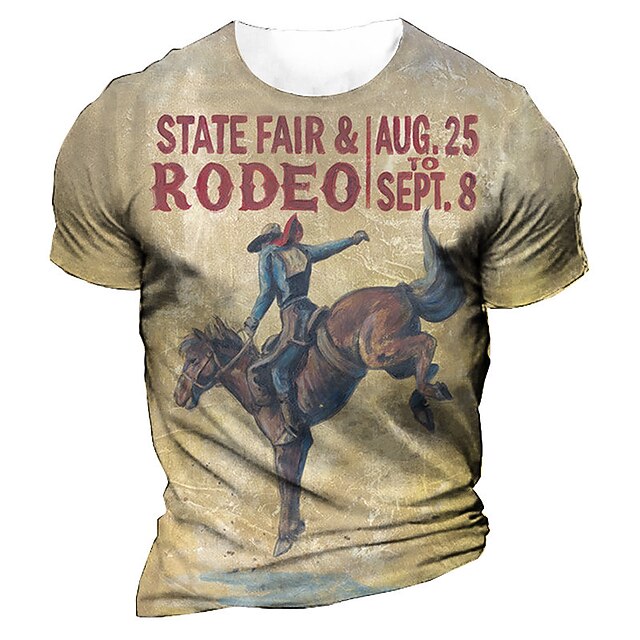 

Men's Unisex T shirt 3D Print Graphic Prints Letter Crew Neck Cowboy Street Daily Print Short Sleeve Tops Casual Retro Designer Big and Tall White Red