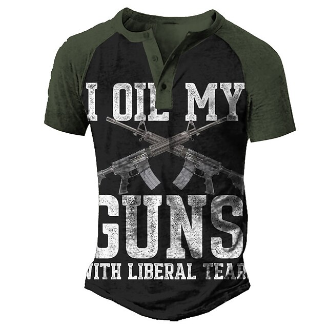

Men's Henley Shirt Tee T shirt 3D Print Graphic Color Block Letter Plus Size Henley Daily Sports Button-Down Print Short Sleeve Tops Basic Casual Classic Designer Army Green