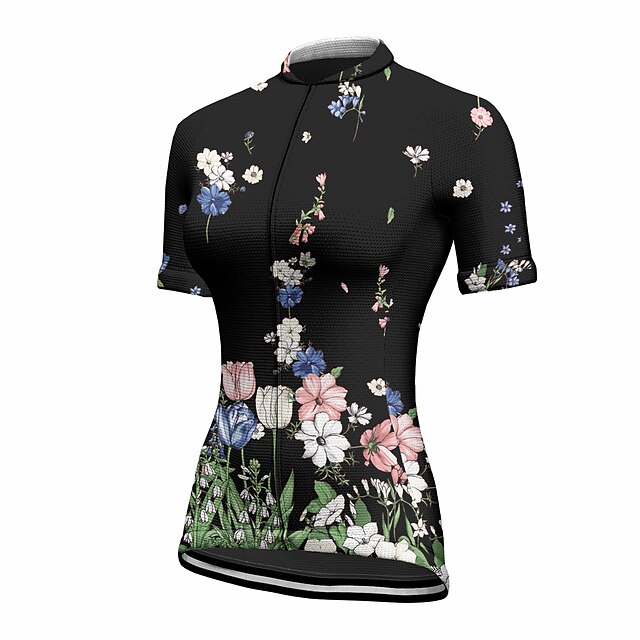 

21Grams Women's Short Sleeve Cycling Jersey Summer Spandex Black Floral Botanical Bike Top Mountain Bike MTB Road Bike Cycling Quick Dry Moisture Wicking Sports Clothing Apparel / Stretchy