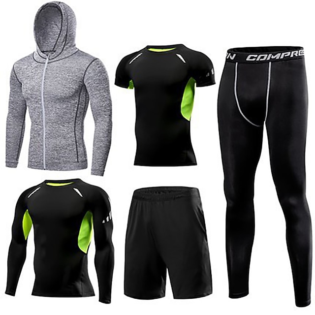 Sports & Outdoors Running, Jogging & Walking | Mens 5pcs Activewear Set Workout Outfits Compression Suit Athletic Athleisure Lon