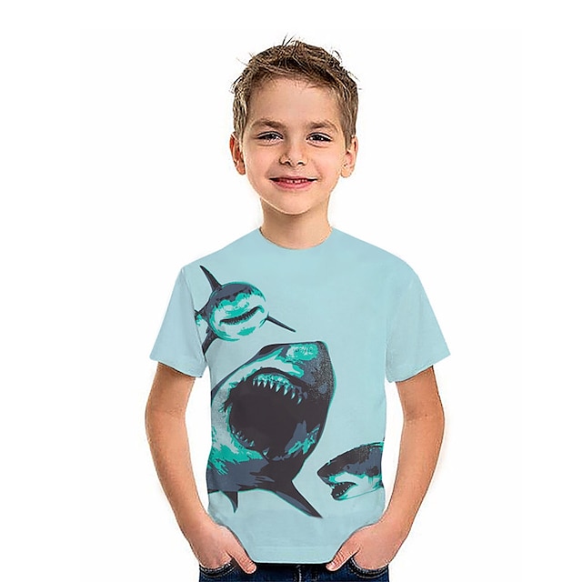 Baby & Kids Boys Clothing | Kids Boys T shirt Short Sleeve 3D Print Shark Animal Blue Children Tops Spring Summer Active Fashion