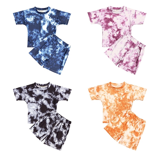 

Kids Boys T-shirt Shorts Clothing Set 2 Pieces Short Sleeve Blue Black Purple Tie Dye Street Active Cool 1-5 Years