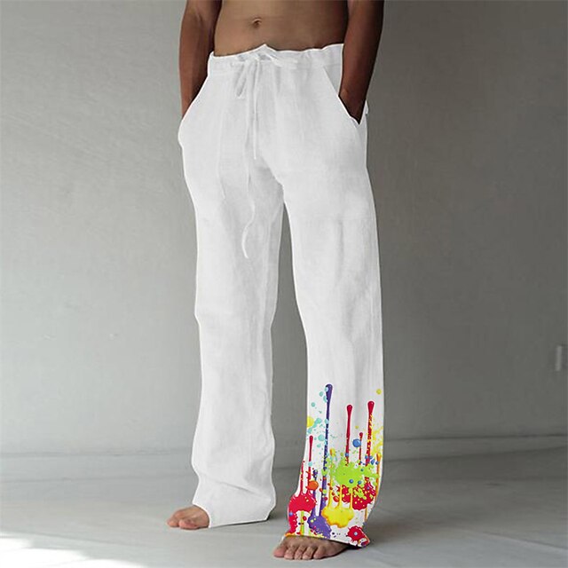 Men's Trousers Summer Pants Beach Pants Print Elastic Drawstring Design Front Pocket Graphic Prints Graffiti Comfort Soft Casual Daily For Vacation Fashion Streetwear White Khaki3