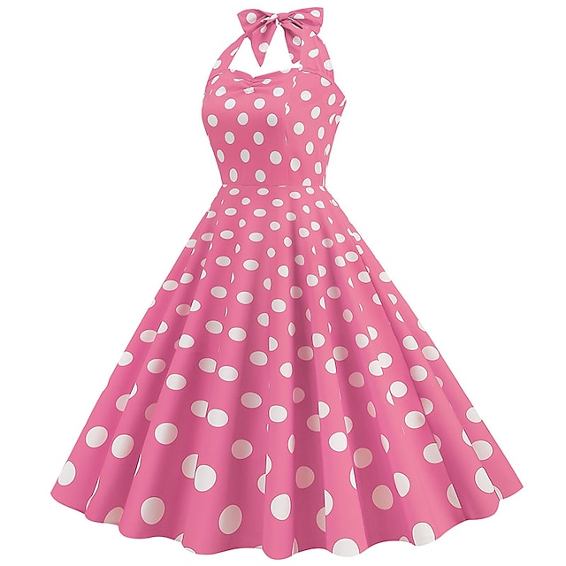 Women's A-Line Rockabilly Dress Polka Dots Halter Swing Dress Flare ...