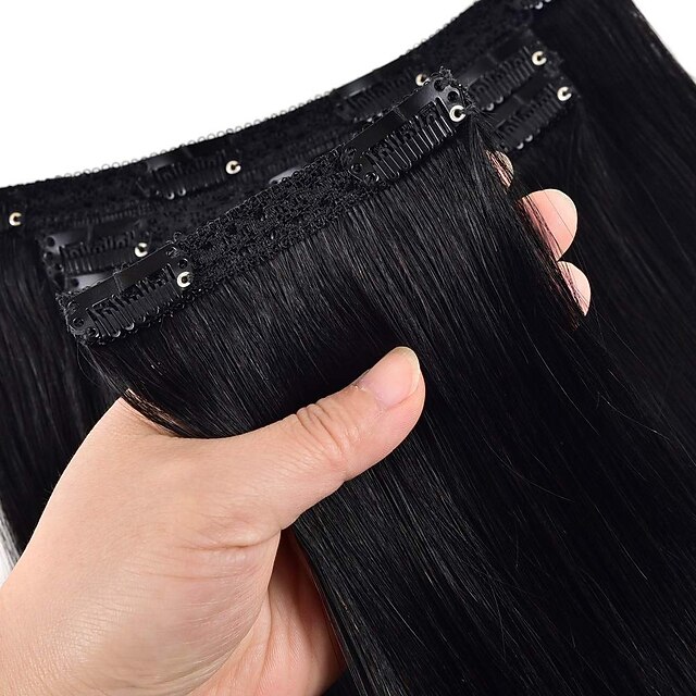 Clip-in Haarextensions Echt haar 7 stuks pak Zijde Recht Zwart Haarextensions