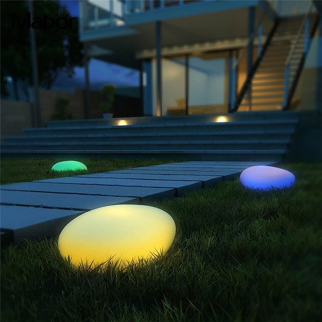  Lâmpada recarregável usb luz colorida em forma de pedra de brilho ao ar livre com controle remoto mudança de cor para iluminação de paisagem de jardim de quintal