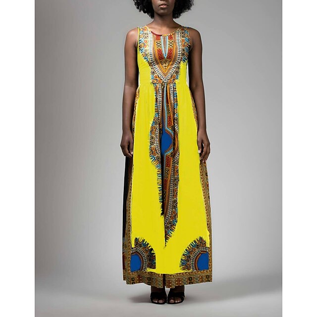 

Women's Slip Dress Maxi long Dress Black gray Blue Yellow Sleeveless Print Print Summer Crew Neck Stylish 2022 S M L XL XXL 3XL