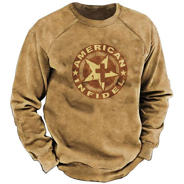 

Men's Sweatshirt Pullover Graphic Stars Letter Print Sports Outdoor Casual Daily 3D Print Basic Casual Hoodies Sweatshirts Brown