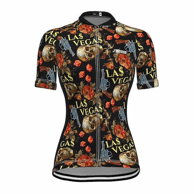

21Grams Women's Short Sleeve Cycling Jersey Summer Spandex Black Skull Floral Botanical Bike Top Mountain Bike MTB Road Bike Cycling Quick Dry Moisture Wicking Sports Clothing Apparel / Stretchy