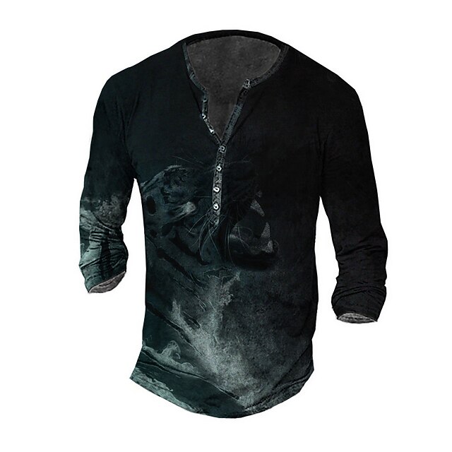 

Men's Henley Shirt Tee T shirt 3D Print Graphic Tiger Plus Size Henley Daily Sports Button-Down Print Long Sleeve Tops Casual Vintage Classic Designer Black
