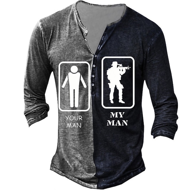 

Men's Unisex Henley Shirt T shirt 3D Print Cartoon Color Block Graphic Prints Henley Street Daily Button-Down Print Long Sleeve Tops Basic Casual Fashion Retro Black