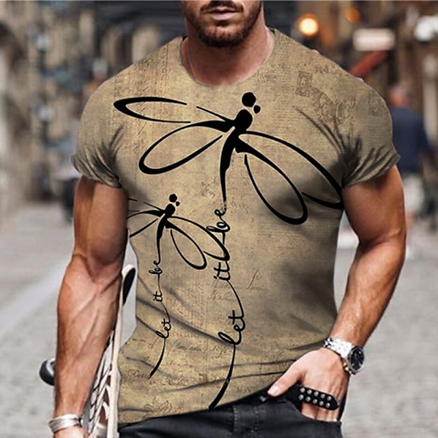 

Men's Unisex T shirt 3D Print Graphic Prints Insects Crew Neck Dragonfly Street Daily Print Short Sleeve Tops Casual Designer Big and Tall Sports Khaki