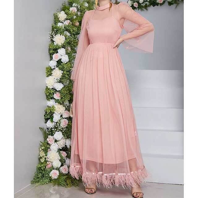 

Women's A Line Dress Maxi long Dress Blue Purple Pink Long Sleeve Solid Color Lace Spring Summer cold shoulder Elegant Luxurious Elegant Romantic Puff Sleeve Mesh S M L XL / Party Dress
