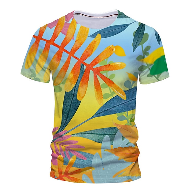 

Men's Unisex T shirt 3D Print Graphic Prints Leaves Crew Neck Street Daily Print Short Sleeve Tops Casual Designer Big and Tall Sports Orange Yellow