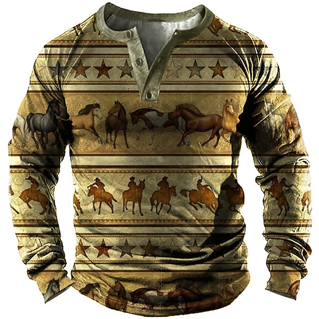 

Men's Sweatshirt Pullover Graphic Tribal Horse Print Sports Outdoor Casual Daily 3D Print Basic Casual Hoodies Sweatshirts Khaki