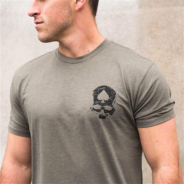 

Men's T shirt Skull Crew Neck Casual Daily Short Sleeve Tops Lightweight Fashion Big and Tall Sports Dark Gray
