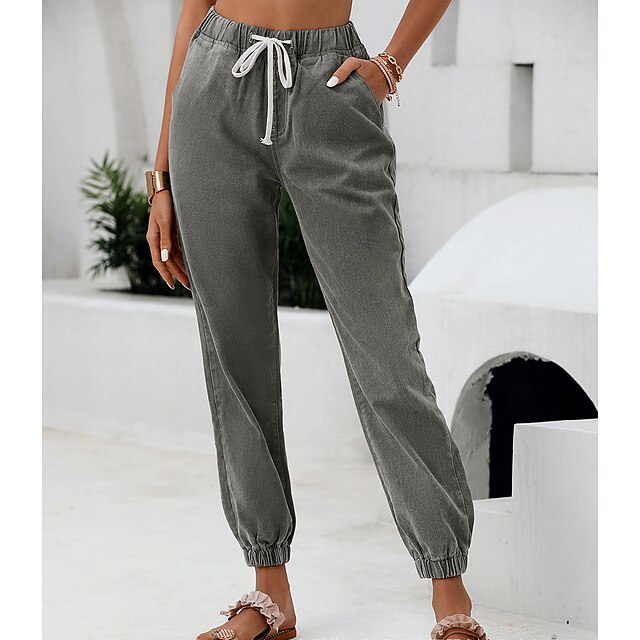 

Women's Casual / Sporty Athleisure Jogger Sweatpants Side Pockets Drawstring Full Length Pants Casual Weekend Micro-elastic Plain Cotton Blend Comfort Mid Waist Gray S M L XL