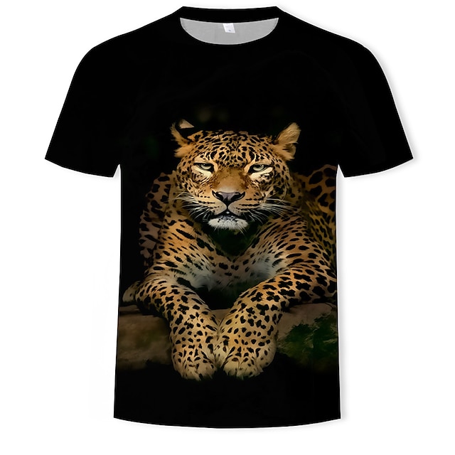

Men's T shirt Tiger Round Neck Casual Daily Print Short Sleeve Tops Casual Slim Fit Black