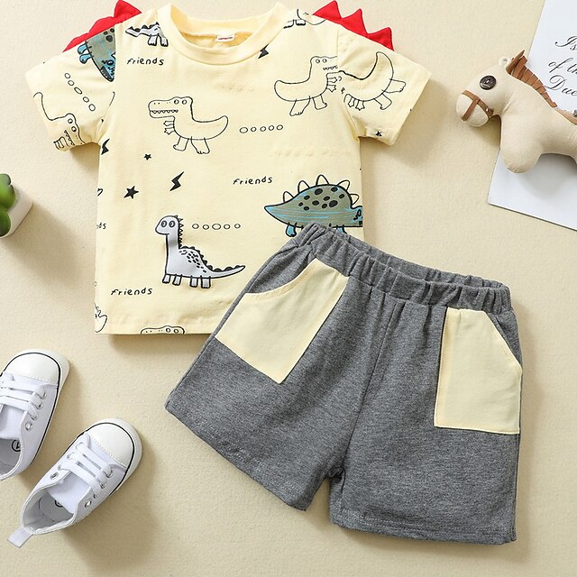 

Kids Boys T-shirt Shorts Clothing Set 2 Pieces Short Sleeve Yellow Cartoon Dinosaur Animal Print Indoor Outdoor Casual Daily Regular 1-5 Years