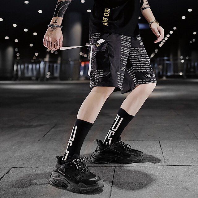 

Men's Chic Modern Casual / Sporty Shorts Patchwork Knee Length Pants Daily Gym Micro-elastic Color Block Letter Mid Waist Black S M L XL