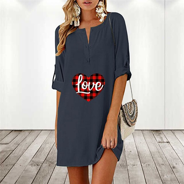 

Women's Shift Dress Short Mini Dress Black Gray Navy Blue Half Sleeve Plaid Heart Letter Print Spring Summer V Neck Stylish Casual Modern 2022 S M L XL XXL