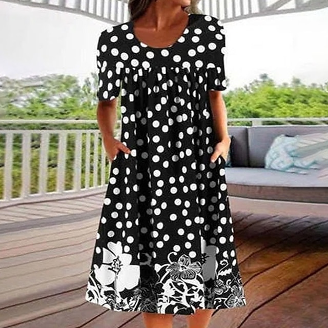 

Women's A Line Dress Short Mini Dress Green Black Dark Blue Orange Red Short Sleeve Floral Polka Dot Pocket Print Spring Summer Crew Neck Elegant Boho 2022 S M L XL XXL