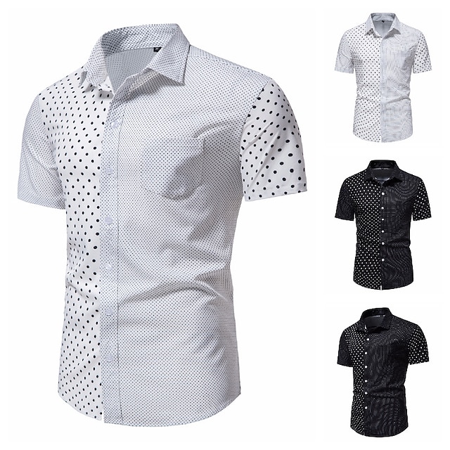 

Men's Shirt Polka Dot Color Block Classic Collar Casual Daily Color Block Print Short Sleeve Tops Business Casual Fashion Hawaiian White Black